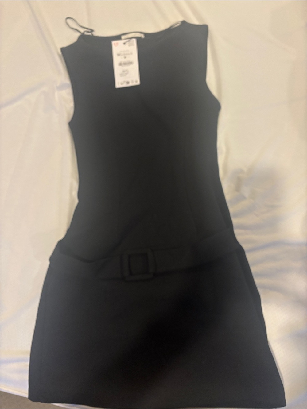 Zara Black Sleeveless Mini Dress with Belt